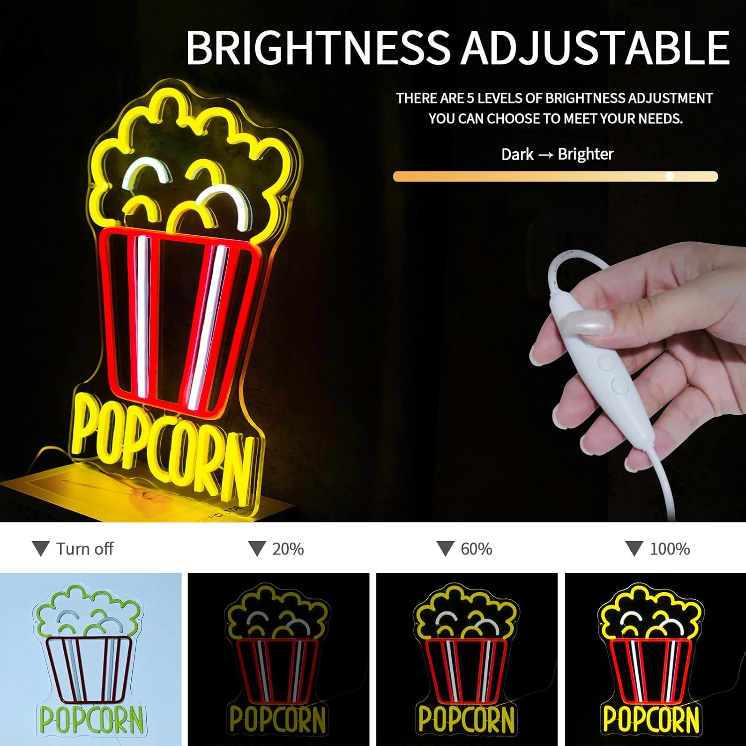 لافتة نيون على شكل الفشار قابل - مراجعة Home Cinema Food وسعره